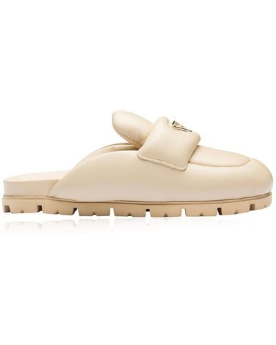 Prada Padded Leather Loafer Mules - White