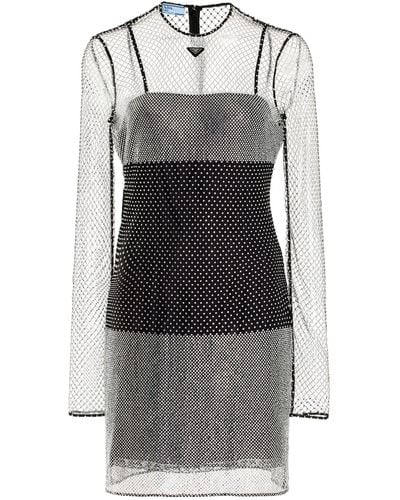 Prada Crystal-embellished Mesh Mini Dress - Gray