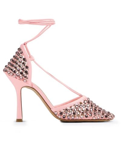 Bottega Veneta Stretch Lace-up Crystal Sandals - Pink