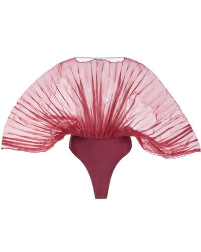 Andrea Iyamah Sombra Pleated Organza Bodysuit - Pink