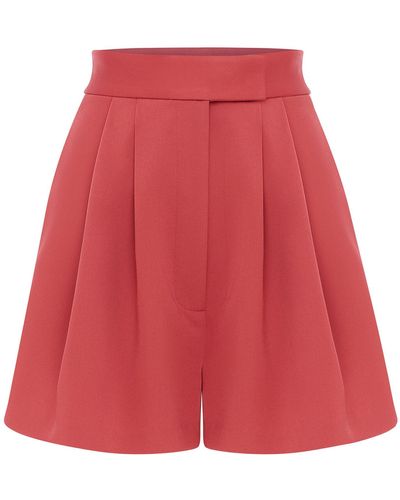 Alex Perry High-rise Pleated Satin Crepe Shorts - Red