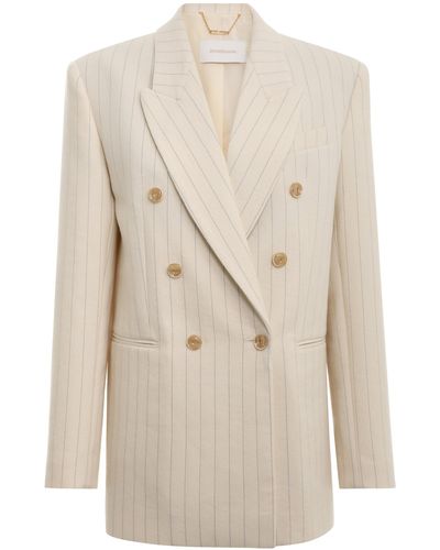 Zimmermann Luminosity Wool-cotton Double-breasted Jacket - Natural