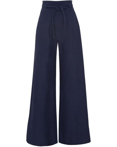 Martin Grant Belted Cotton-canvas Wide-leg Trousers - Blue
