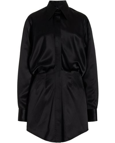 Brandon Maxwell The Vera Silk Mini Shirt Dress - Black