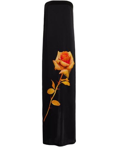 David Koma Rose-printed Silk Maxi Dress - Black