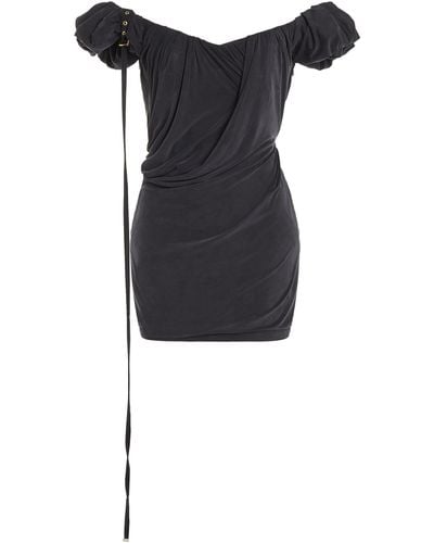 Jacquemus Ciceri Off-the-shoulder Draped Cupro Mini Dress - Black