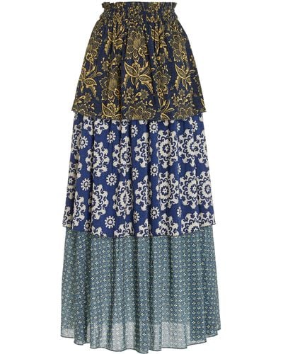 BOTEH Florimonde Tiered Cotton-blend Maxi Skirt - Multicolour