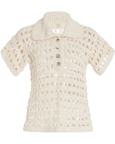 Nia Thomas Penelope Crocheted Cotton Polo Shirt - White
