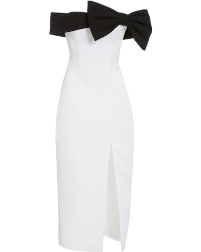 Rasario Exclusive Bow-detailed Satin Off-the-shoulder Midi Dress - White