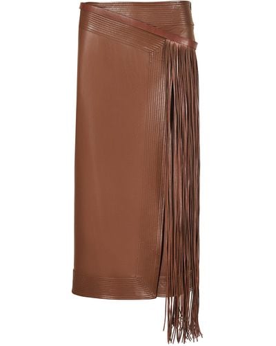 Johanna Ortiz Winter Scents Leather Midi Wrap Skirt - Brown
