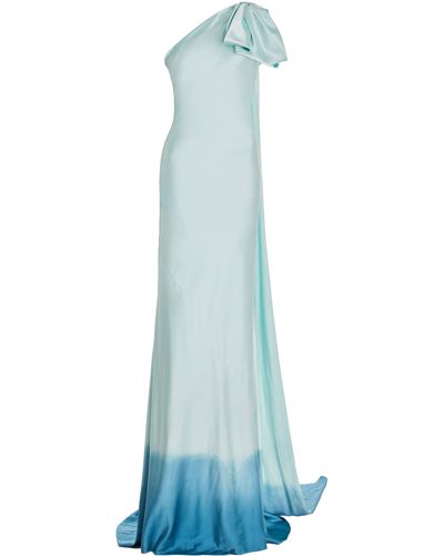 Alejandra Alonso Rojas Convertible Dip-dyed Silk One-shoulder Gown - Blue