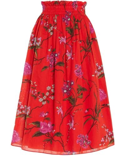 Erdem Shirred Cotton-linen Midi Skirt