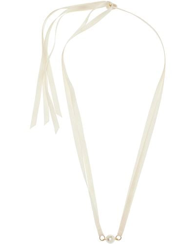 Jennifer Behr Tanya Pearl-detailed Silk Ribbon Necklace - White