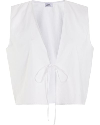 Leset Yoko Cotton Tie-front Top - White