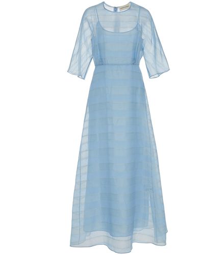 Mansur Gavriel Striped Silk-voile Midi Dress - Blue