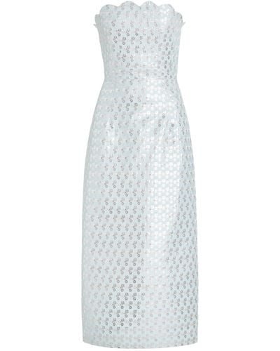 Markarian Marcella Strapless Metallic Brocade Midi Dress - White