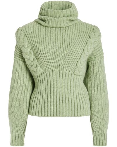 Alejandra Alonso Rojas Cable-knit Cashmere Turtleneck Jumper - Green