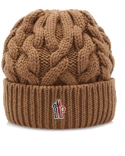 3 MONCLER GRENOBLE Cable Knit Beanie - Brown