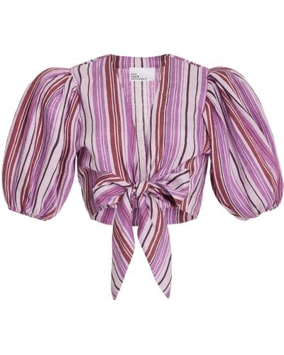 Lisa Marie Fernandez Pouf Tie-detailed Linen-blend Crop Top - Pink