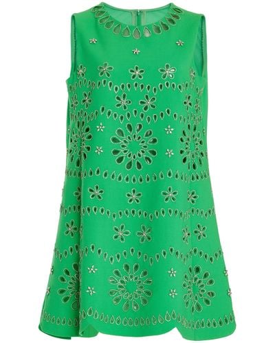 Oscar de la Renta Embroidered Cotton-blend Mini Dress - Green