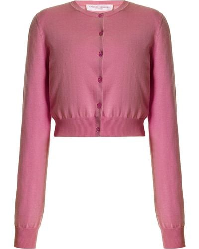 Carolina Herrera Cropped Knit Silk-cotton Cardigan - Pink