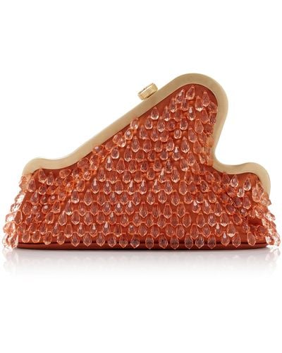 Cult Gaia Giana Beaded Cotton And Silk-blend Clutch - Red