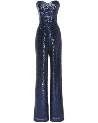 Saloni Aurelie Strapless Sequin Jumpsuit - Blue
