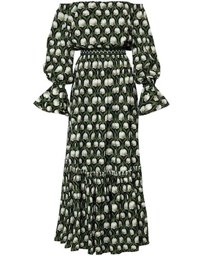 Agua Bendita Wool Tweed Ruffle Trimmed Dress - Green