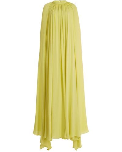 Elie Saab Draped Silk Maxi Dress - Yellow