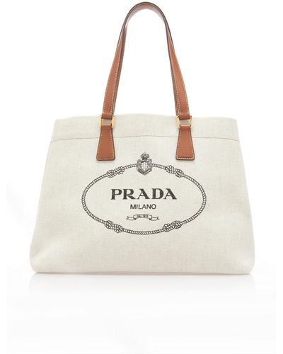 Prada Logo-embroidered Canvas Tote Bag - White