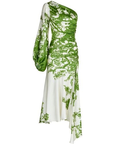 Silvia Tcherassi Villanova Ruched Silk Midi Dress - Green