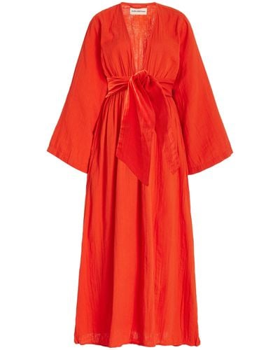 Mara Hoffman Blair Belted Organic Cotton Maxi Coverup Dress - Red