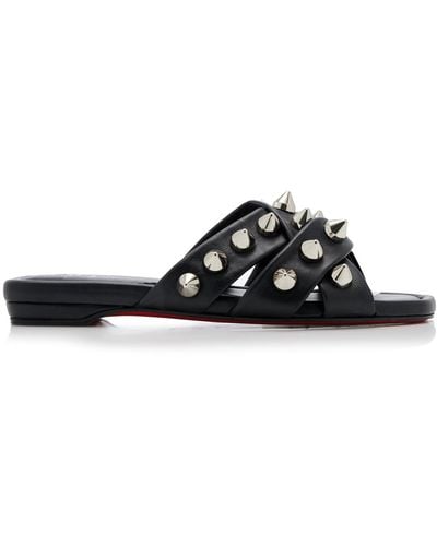 Christian Louboutin Miss Spika Club Leather Slide Sandals - Black