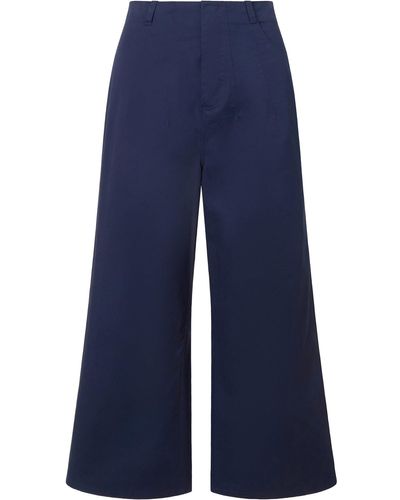 STAUD Luca Cropped Stretch-cotton Flare Trousers - Blue