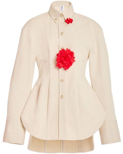 Rosie Assoulin Hippy Floral-appliquéd Cotton Shirt - White