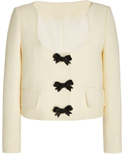 Oscar de la Renta Crystal Bow-embroidered Wool-blend Jacket - White