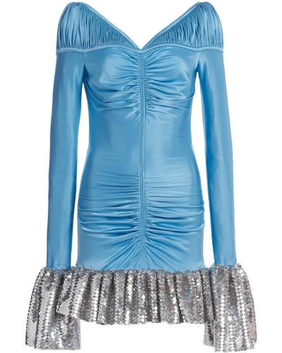 Rabanne Sequin-trimmed Jersey Mini Dress - Blue