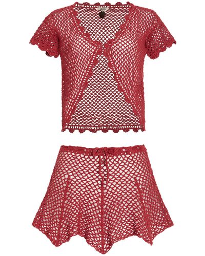 Akoia Swim Gaia Crocheted Top And Skirt Set - Red