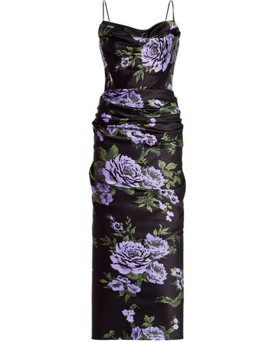 Carolina Herrera Draped Satin Midi Dress - Multicolour