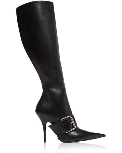 Balenciaga Knife Buckle-detailed Leather Knee Boots - Black