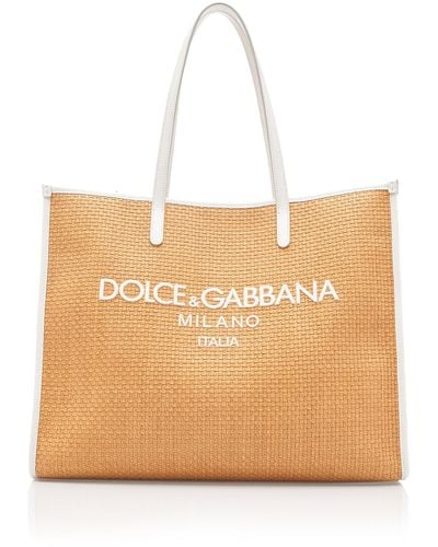 Dolce & Gabbana Logo-embroidered Raffia Tote Bag - Natural