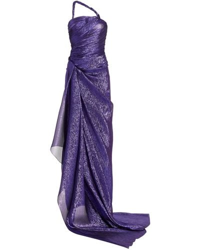Oscar de la Renta Metallic Lame Mousseline Gown - Purple