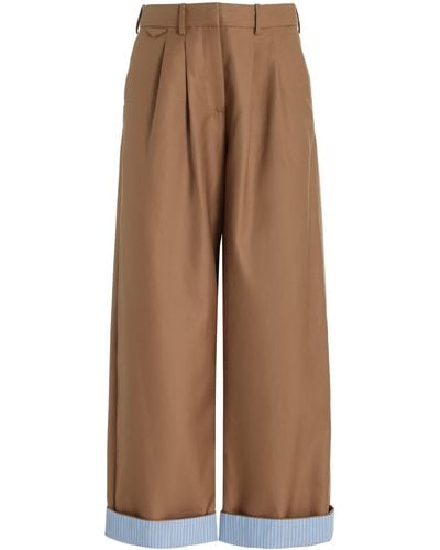 Rosie Assoulin Cuffed Cotton Wide-leg Trousers - Brown