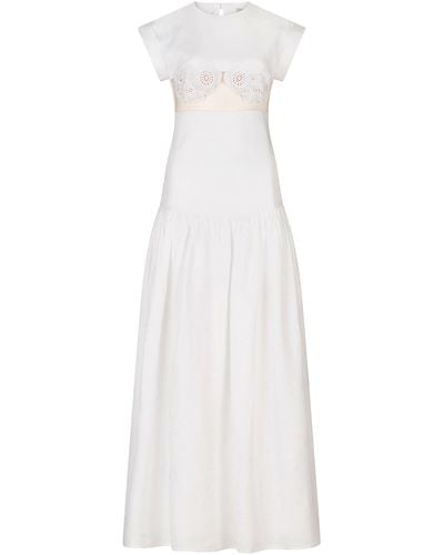 Silvia Tcherassi Hanane Embroidered Cutout Linen Maxi Dress - White
