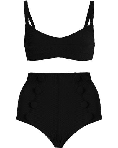 Lisa Marie Fernandez Balconette Seersucker High-waist Bikini - Black