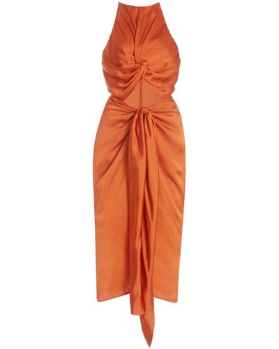 Andrea Iyamah Reni Cutout Twisted Satin Midi Dress - Orange