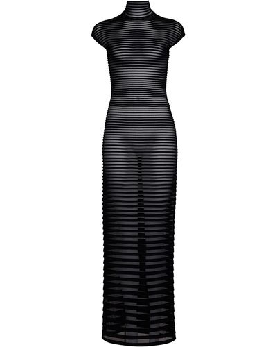 Alaïa Open-back Stripe-knit Turtleneck Maxi Dress - Black