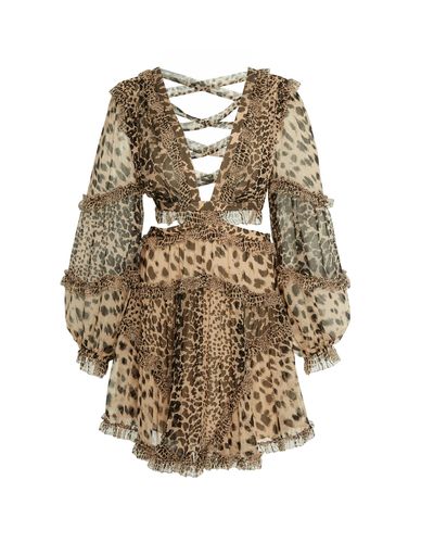 Zimmermann Allia Cutout Leopard-print Chiffon Mini Dress - Brown