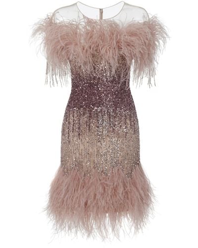 Pamella Roland Ostrich-feather & Sequined Cocktail Dress - Pink