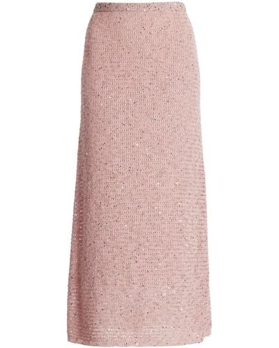 Carolina Herrera Embellished Knit Cotton-blend Midi Skirt - Pink